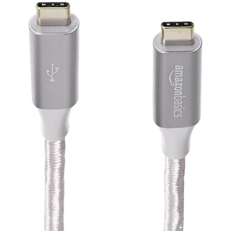 Double Braided Nylon USBC to USBC 31 Gen 1 Cable with Power Delivery 5 Gbps | 1 foot Silver