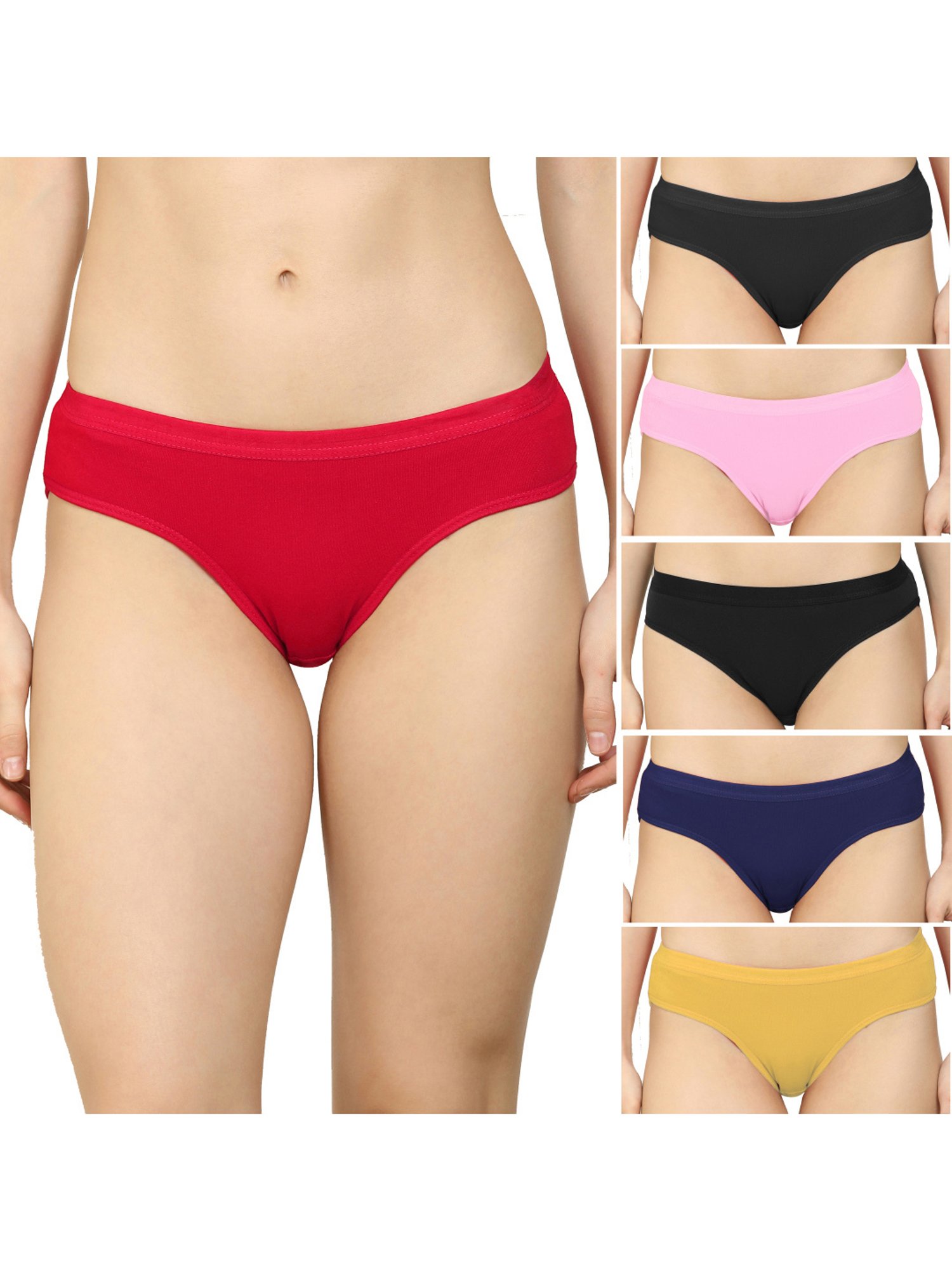 AROUSY Black & Red Plain Hipster Panties - Pack Of 6