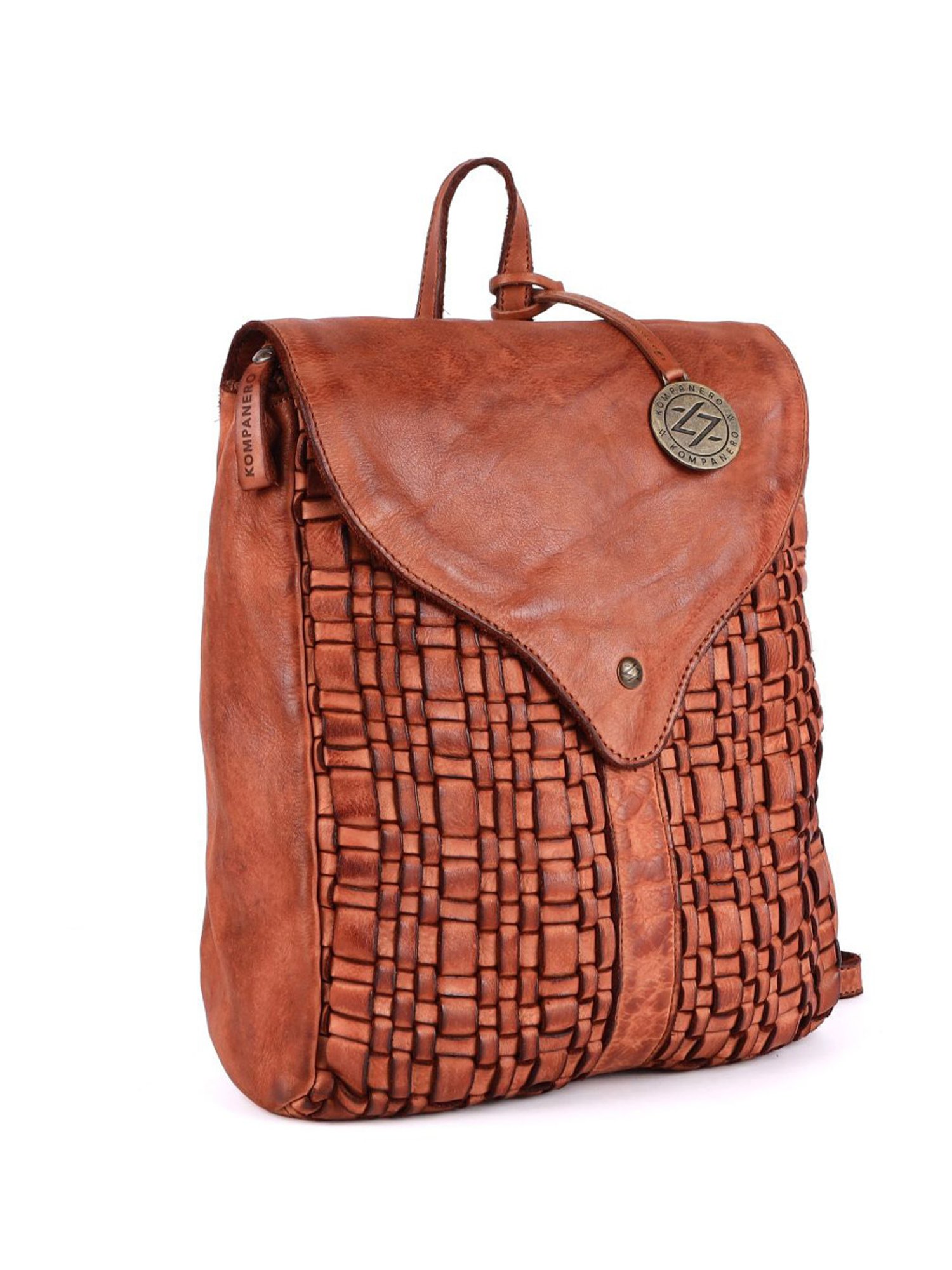 KOMPANERO Mia Cognac Leather Solid Backpack
