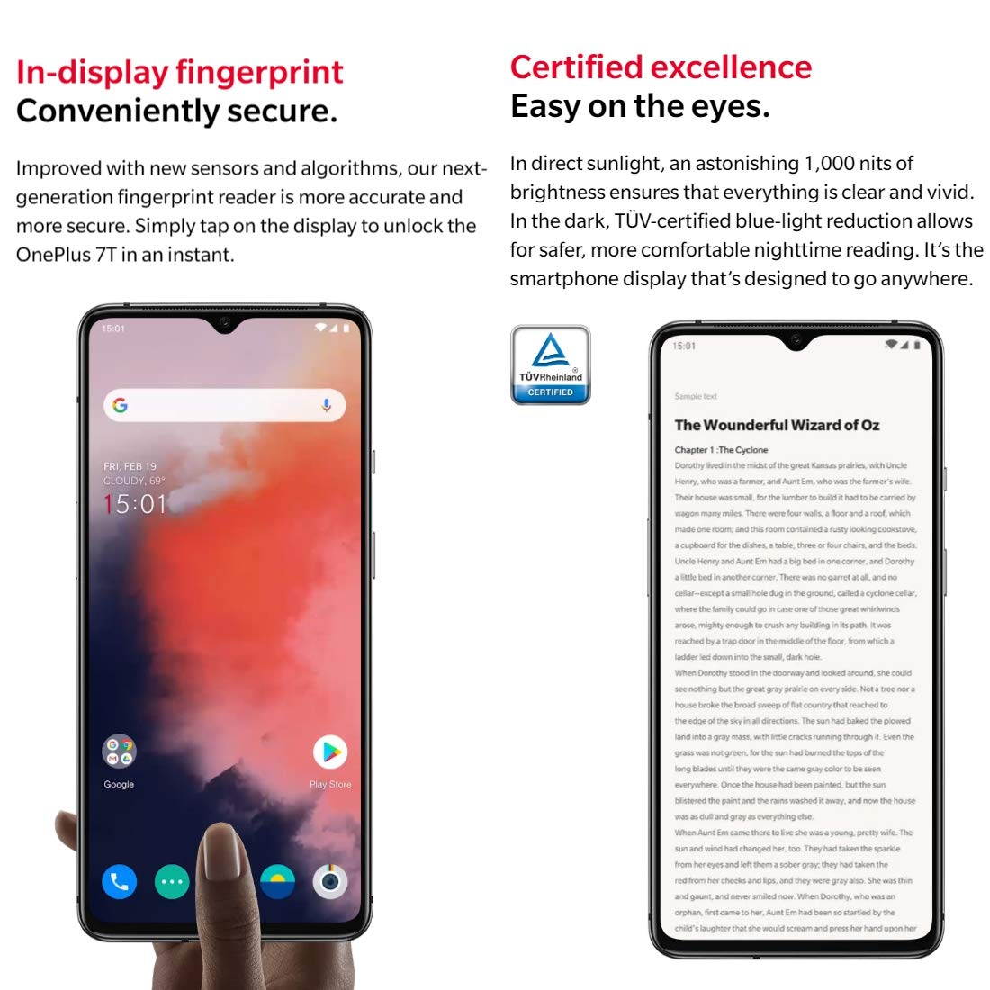 Original Global Version OnePlus 7T Global ROM 8GB 128GB Snapdragon 855 Plus 6.55 Inch 90Hz Display 48MP Triple Cam NFC Smartphone Factory Unlocked