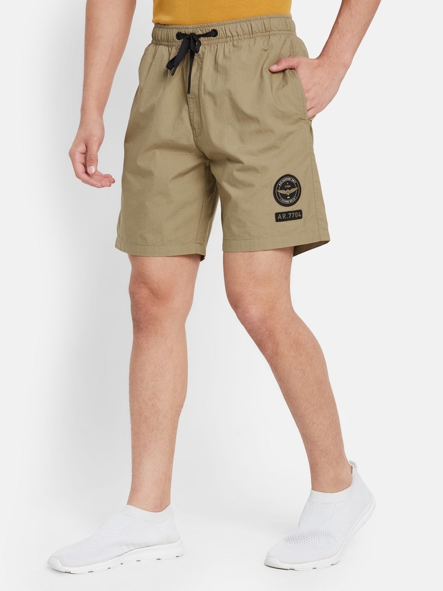 Octave Khaki Cotton Regular Fit Shorts