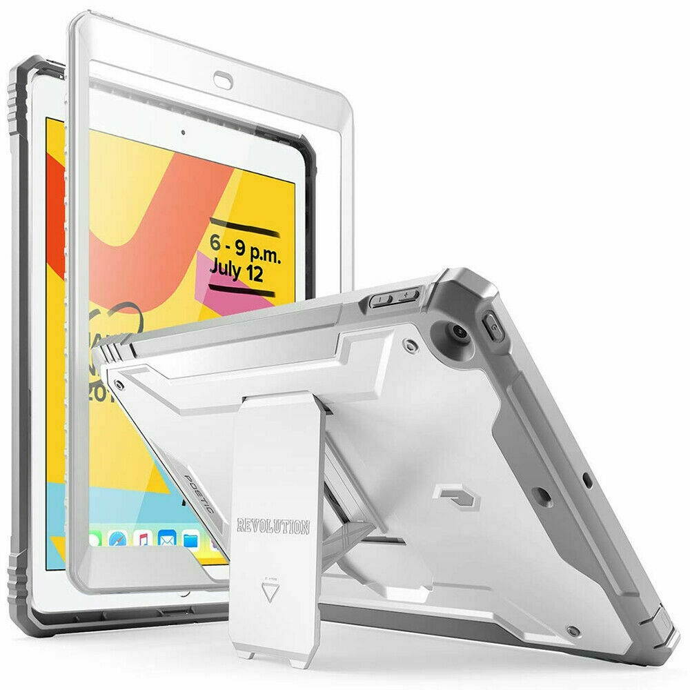 For Apple iPad 10.2 Tablet Case Rugged Shockproof Hybrid Kickstand Cover White