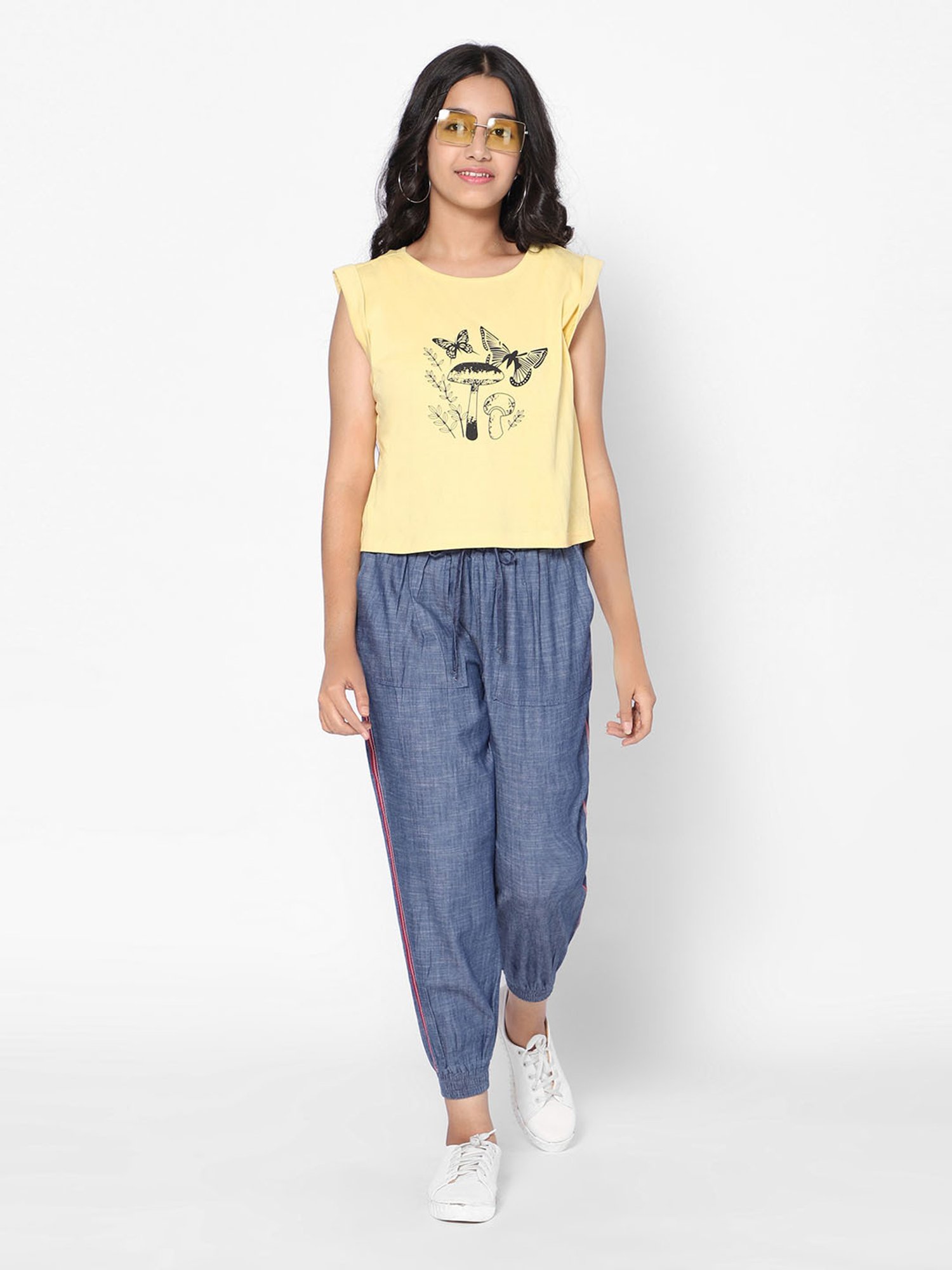 TeenTrums Girls Yellow Printed Top