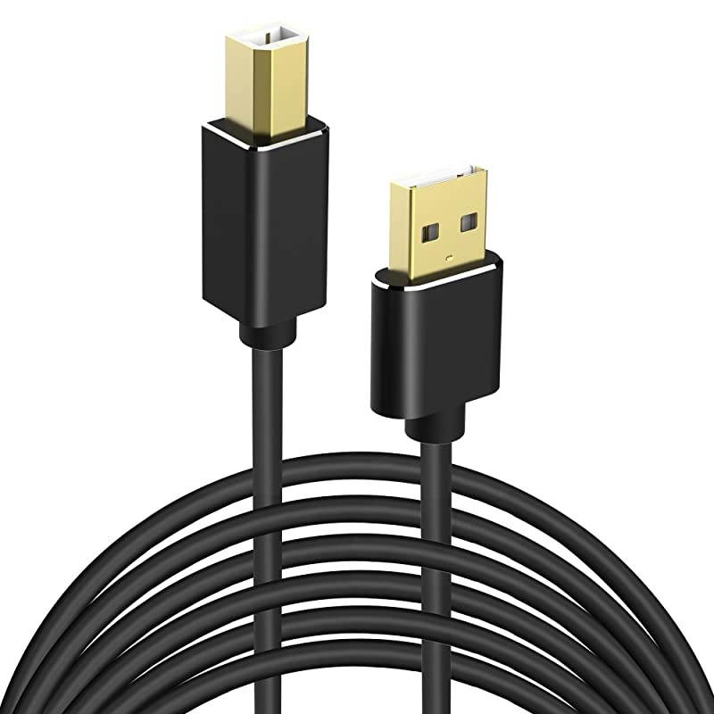 USB Printer Cable,  16FT Flexible USB 2.0 Type A Male to B Male Scanner Cord High Speed for HP Canon Dell, Lexmark Epson Xerox Samsung and More (Gold-Plated Connector)