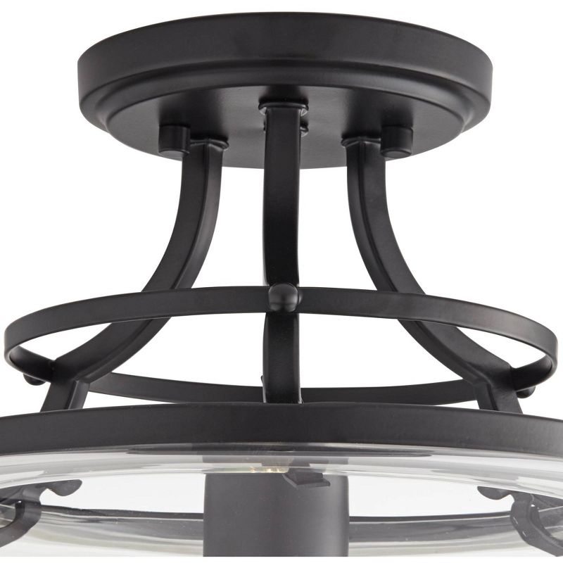 Franklin Iron Works Farmhouse Rustic Ceiling Light Semi Flush Mount Fixture LED Black Iron 13 1/2" Wide Clear Glass Dining Kitchen