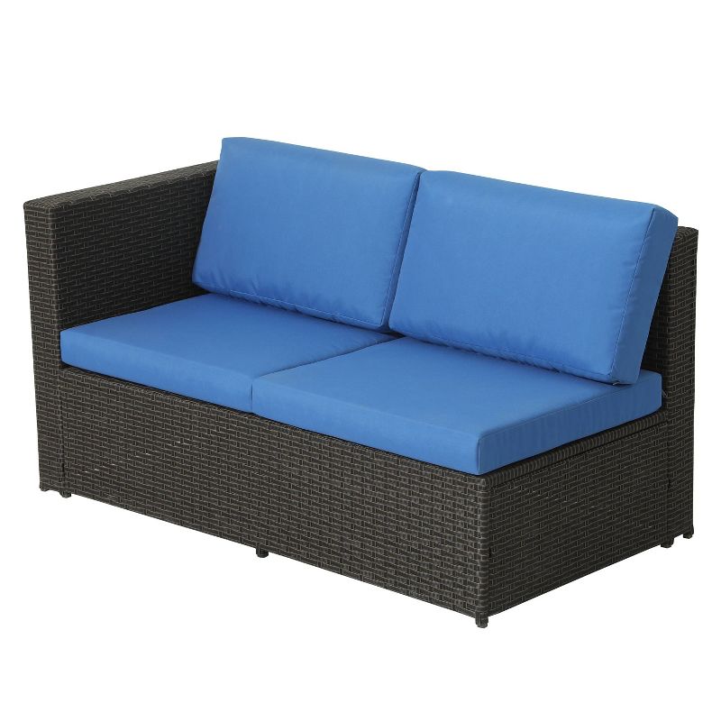 4pc Wicker Rattan Patio Sofa Set with Blue Cushions - Accent Furniture