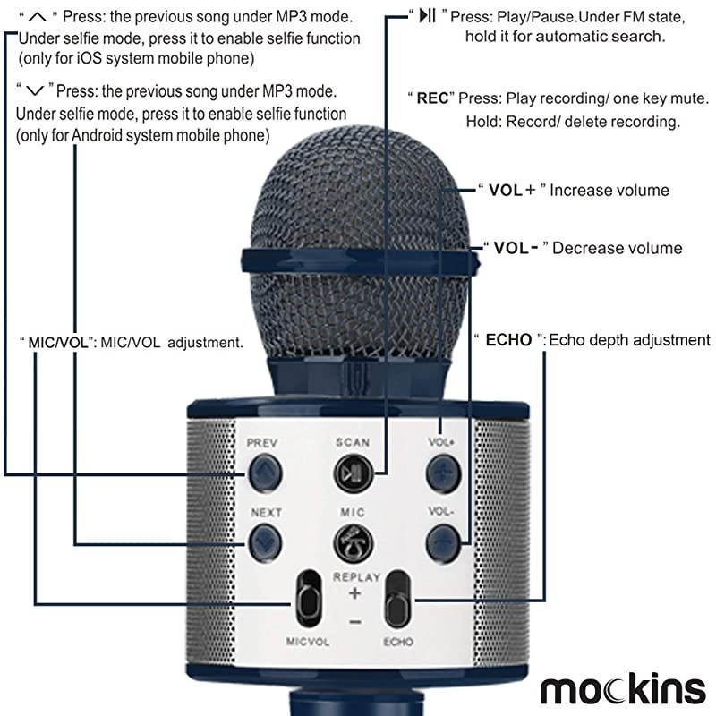 Wireless Bluetooth Karaoke Microphone with Built in Bluetooth Speaker AllinOne Karaoke Machine | Compatible with Android amp iOS iPhone Navy Color