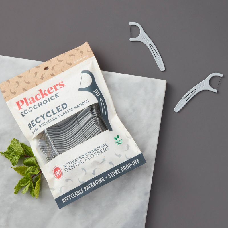 Plackers EcoChoice 100% Recycled Plastic Activated Charcoal Dental Floss Picks - 90ct