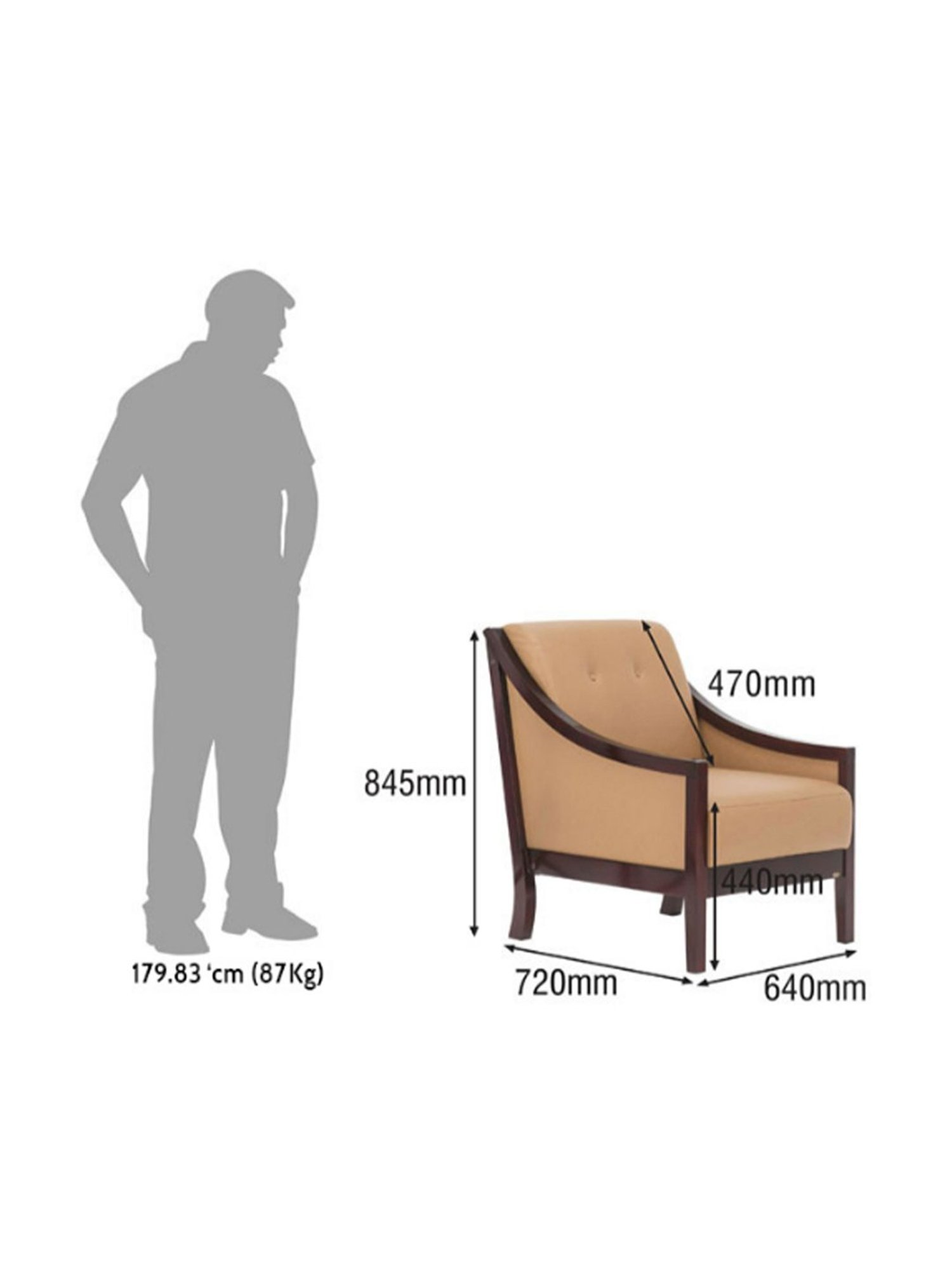 Durian Jesse Camel Brown Premium Leatherette 1 Seater Sofa