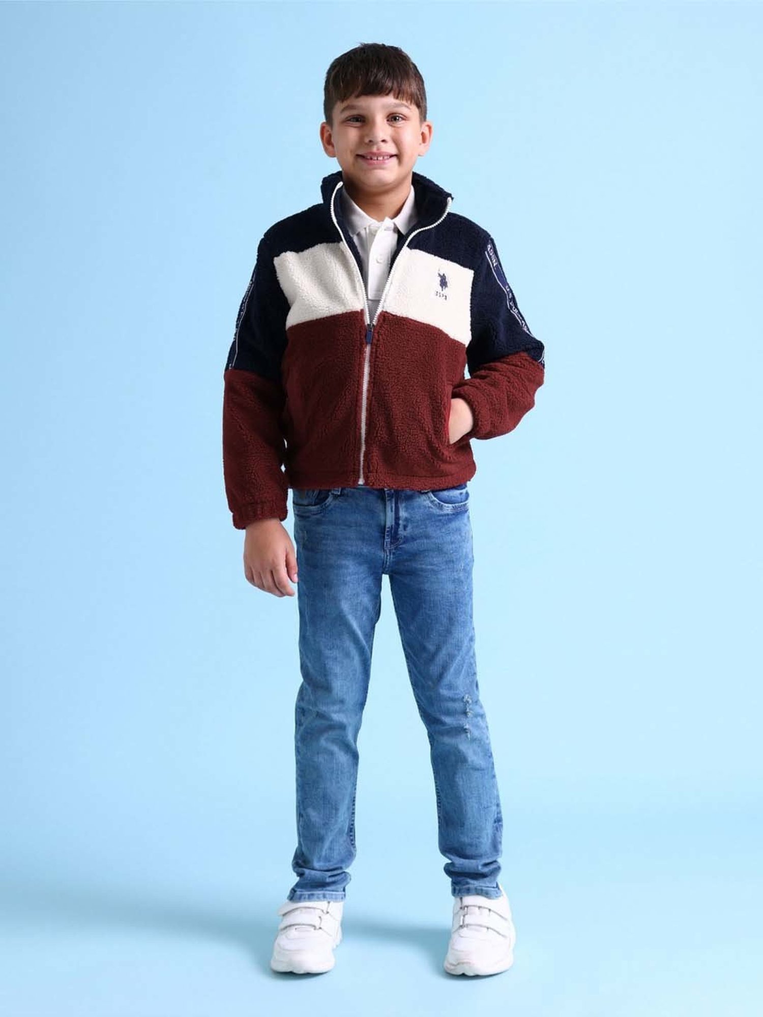 U.S. Polo Assn. Kids Red Self Design Full Sleeves Jacket