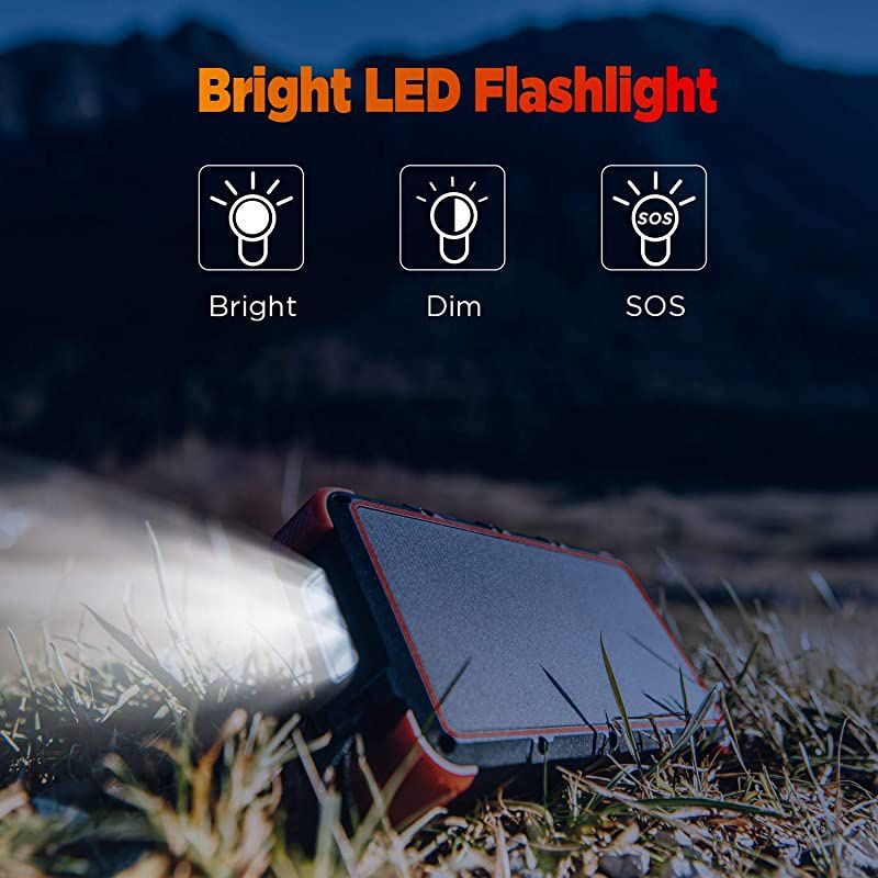 25000mAh Wireless Solar Power Bank IP67 Waterproof Solar Phone Charger with Flashlight Dual Input Type C Micro USB