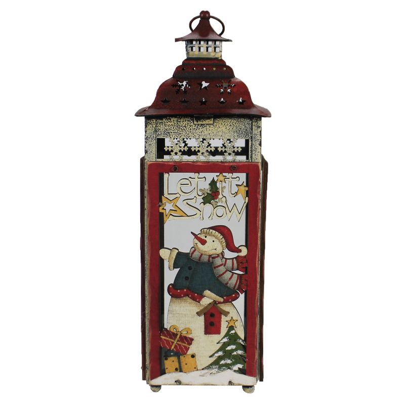 Christmas 15.25" Snowman Tea Light Lantern Laser Cut Cardinal Frosty  -  Decorative Figurines