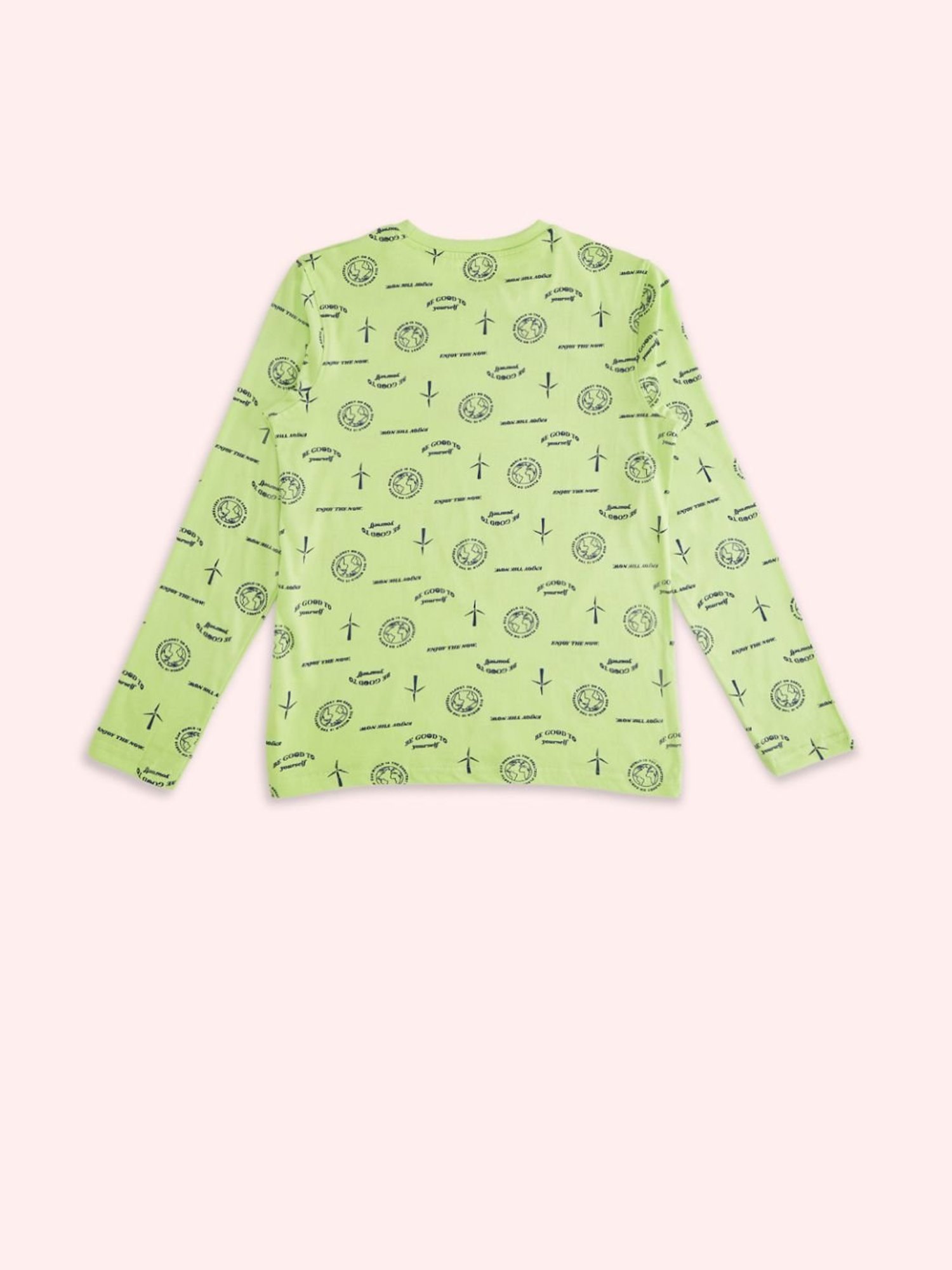 Pantaloons Junior Lime Green Cotton Printed Full Sleeves T-Shirt
