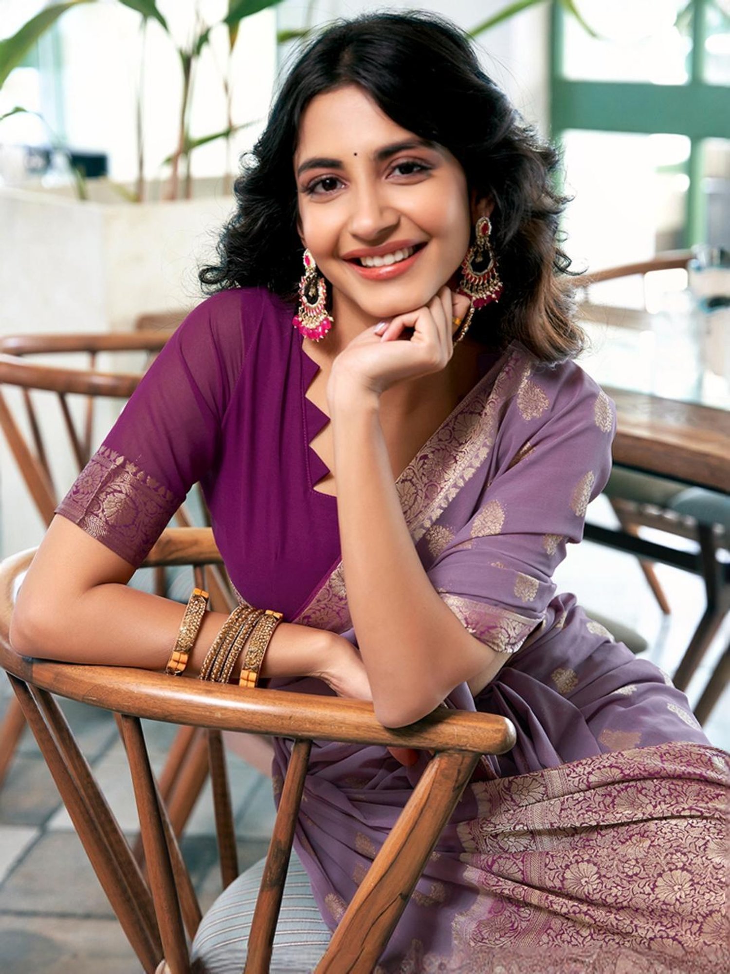 Satrani Purple Woven Saree With Unstitched Blouse