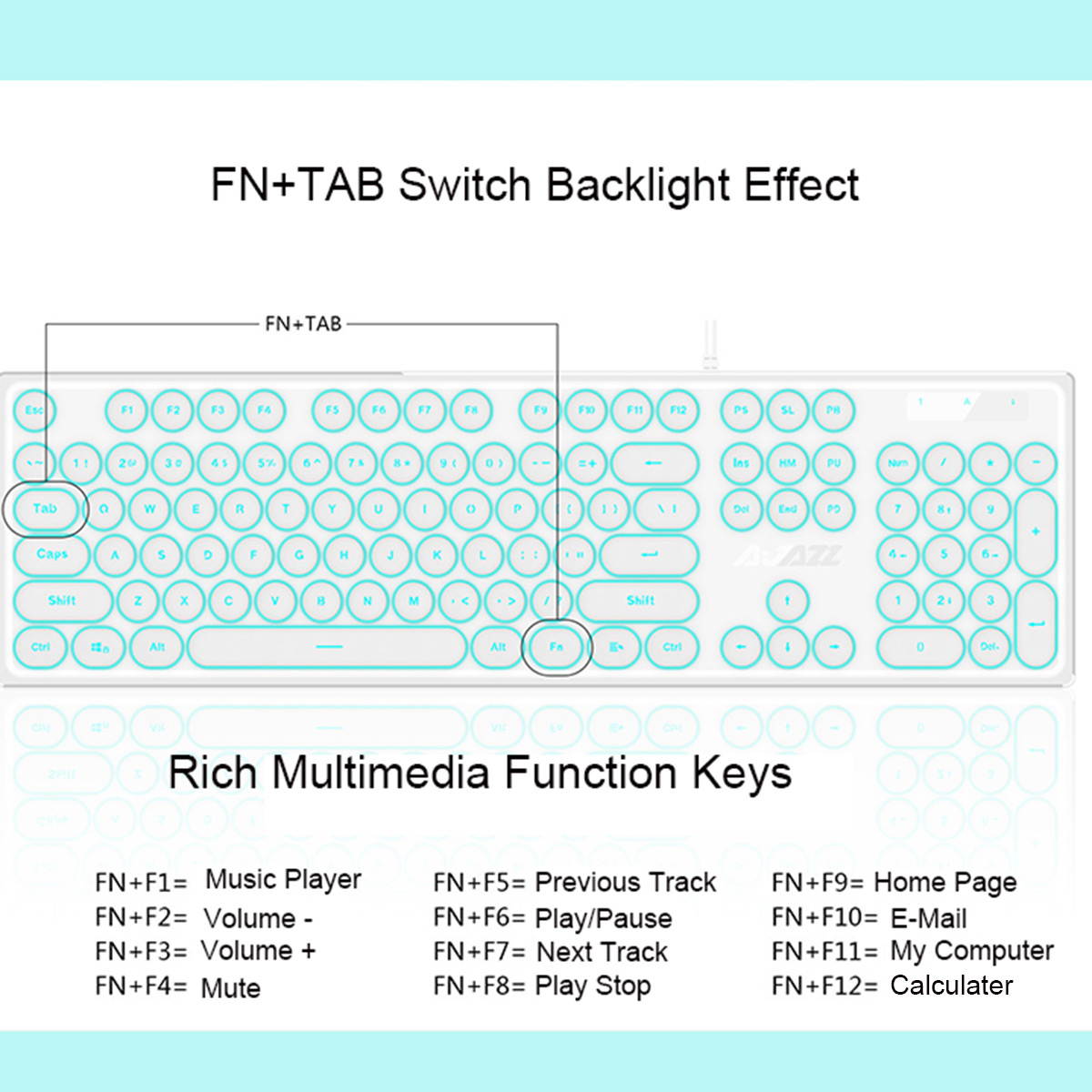 Wired Keyboard Retro Punk Round Keycap Mute White Backlit Ergonomic Slim Keyboard for Office Gamers Programmers Typists Laptop Computer