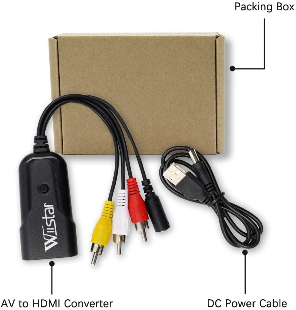 Wiistar AV to HDMI Audio Video Converter Male Composite 3RCA CVBS to HDMI Converter Adapter Support PAL/NTSC for PC Laptop TV STB VCR Camera DVD