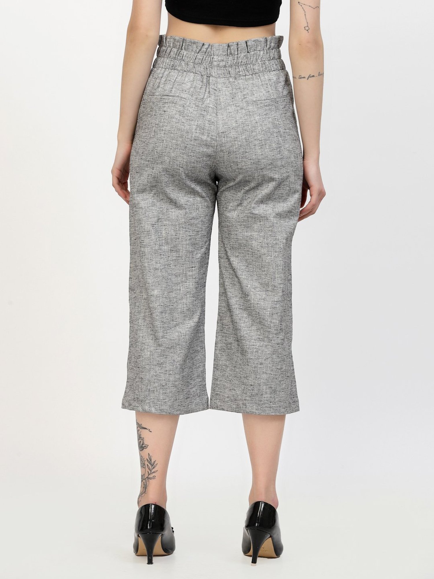 Westwood Grey Melange Relaxed Fit Mid Rise Crop Pants