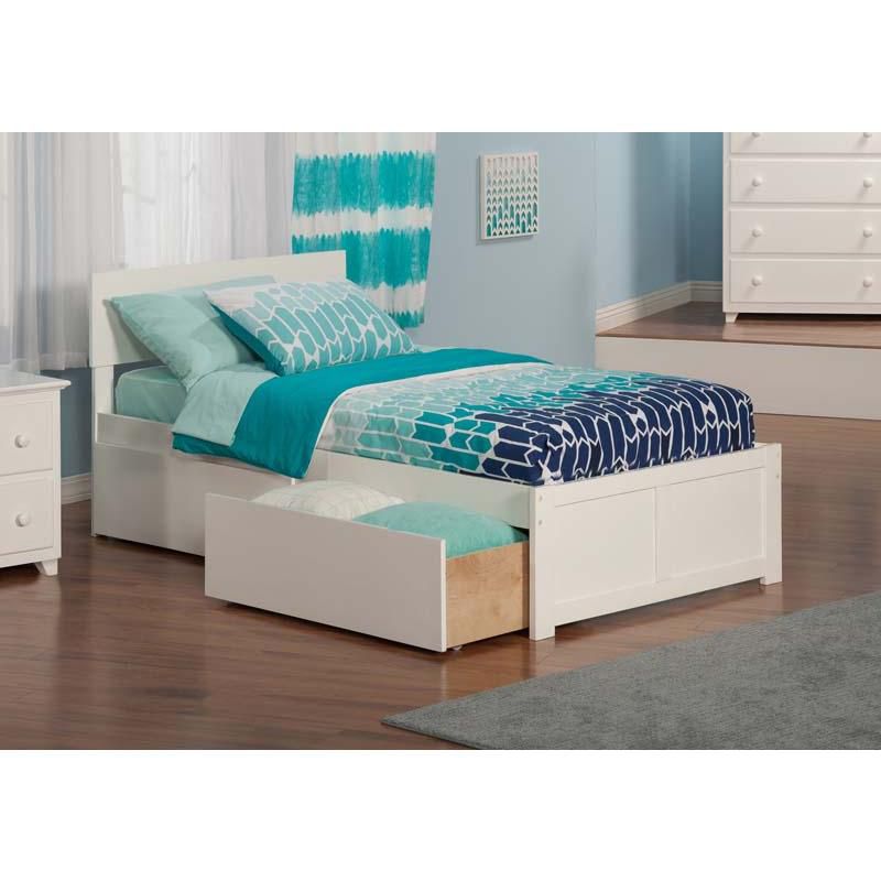 Orlando Twin Flat Panel Foot Board w/ 2 Urban Bed Drawers White - Atlantic Furniture
