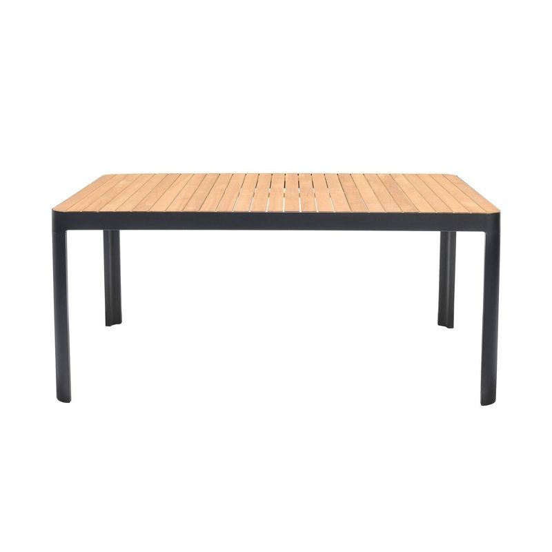 Portals Outdoor Rectangle Dining Table in Black Finish with Natural Teak Wood Top - Armen Living