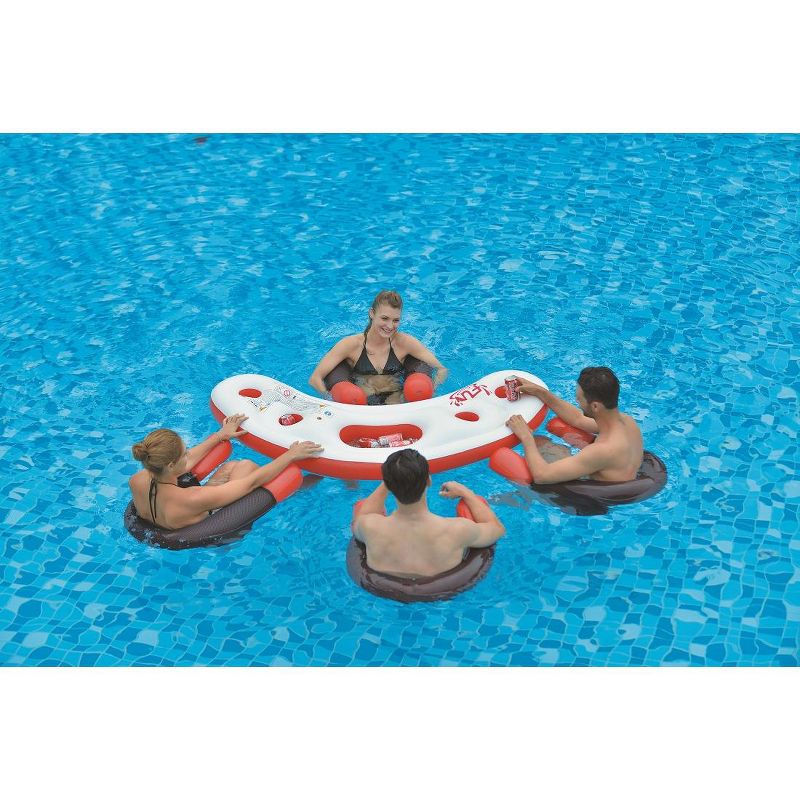 Pool Central 67" Inflatable 4-Person Floating Swimming Pool Bar Set - Red/White