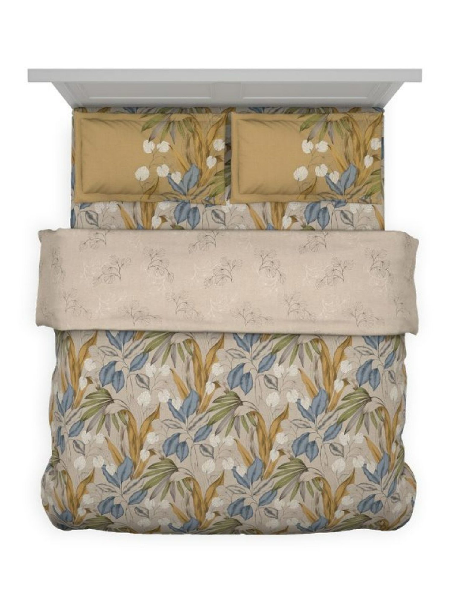 Living Roots Printed Grey 300 TC Cotton Single Diwan - Set of 8