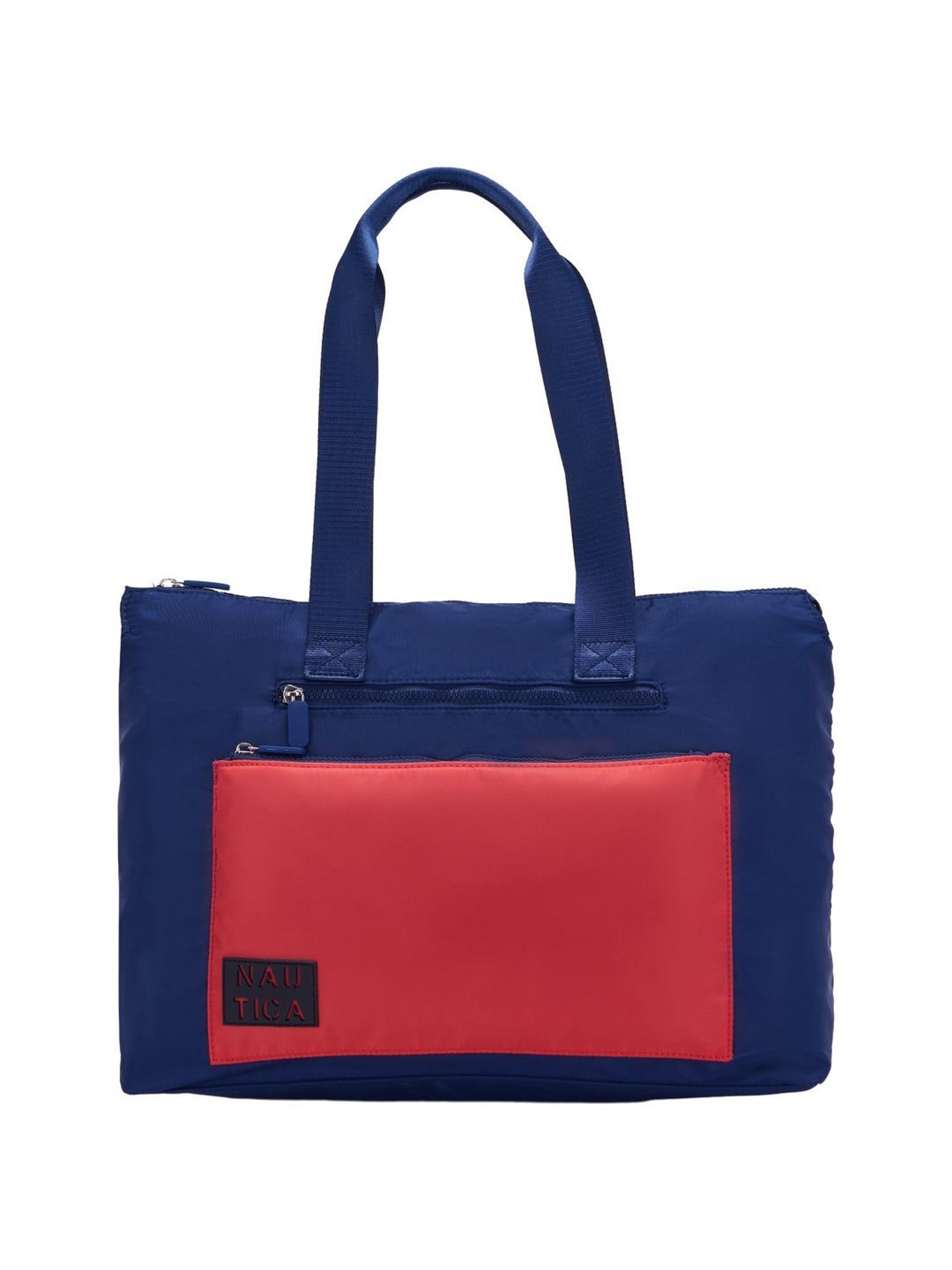Nautica Navy Blue & Red Color Block Medium Tote Handbag