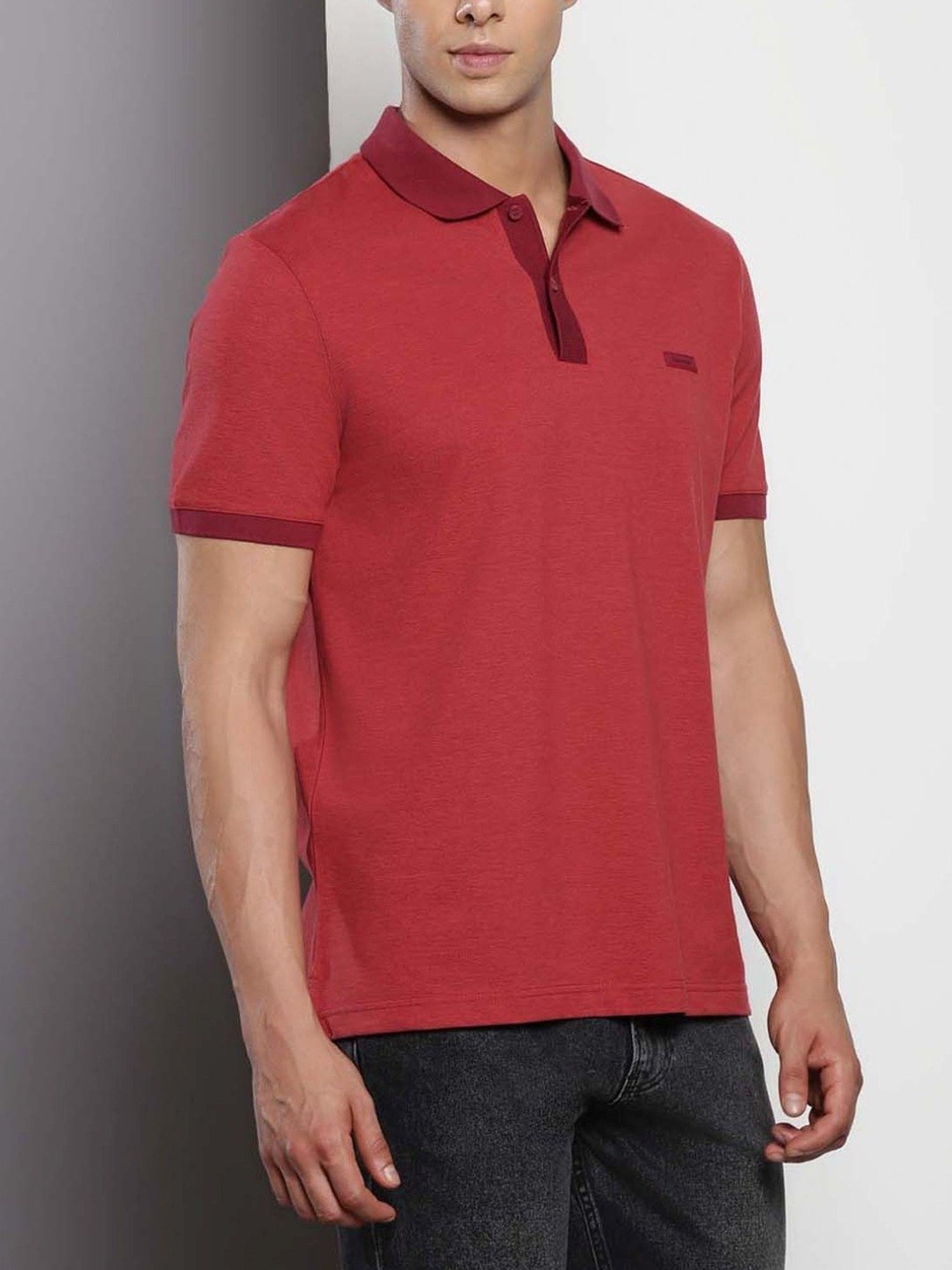 Calvin Klein Deep Starfire / Baked Apple Cotton Regular Fit Polo T-Shirt