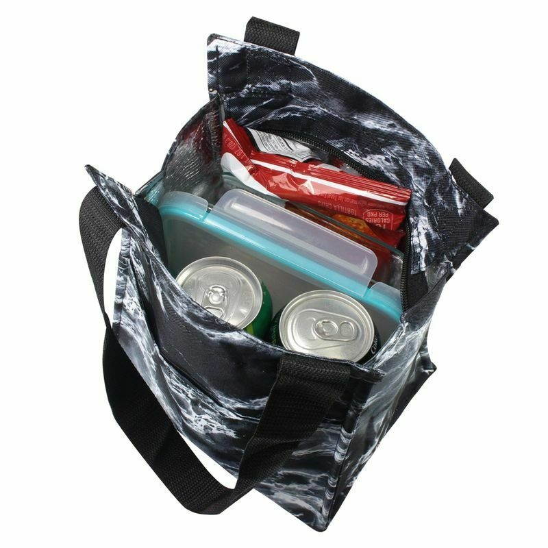 Women Insulated Lunch Bag Cooler Food Box Tote Carry Bags-Black Seamless Marble