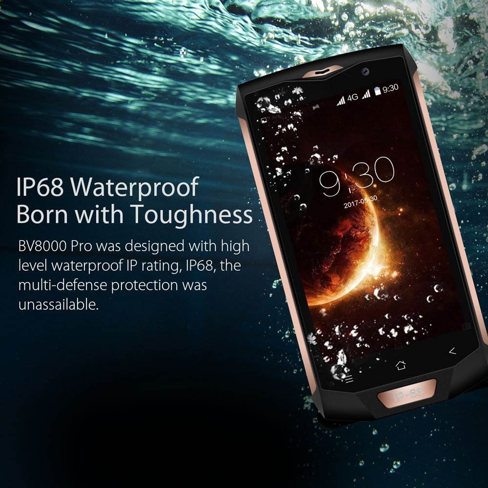 Blackview BV8000 Pro Unlocked International Rugged IP68 Waterproof Dual Sim 6GB Ram 64GB Rom 8.0MP+16.0MP DUAL Samsung Camera 5.0" FHD Android7.0 4180mAh  Battery 9V 2A Fingerprint GPS 4G+ Smartphone