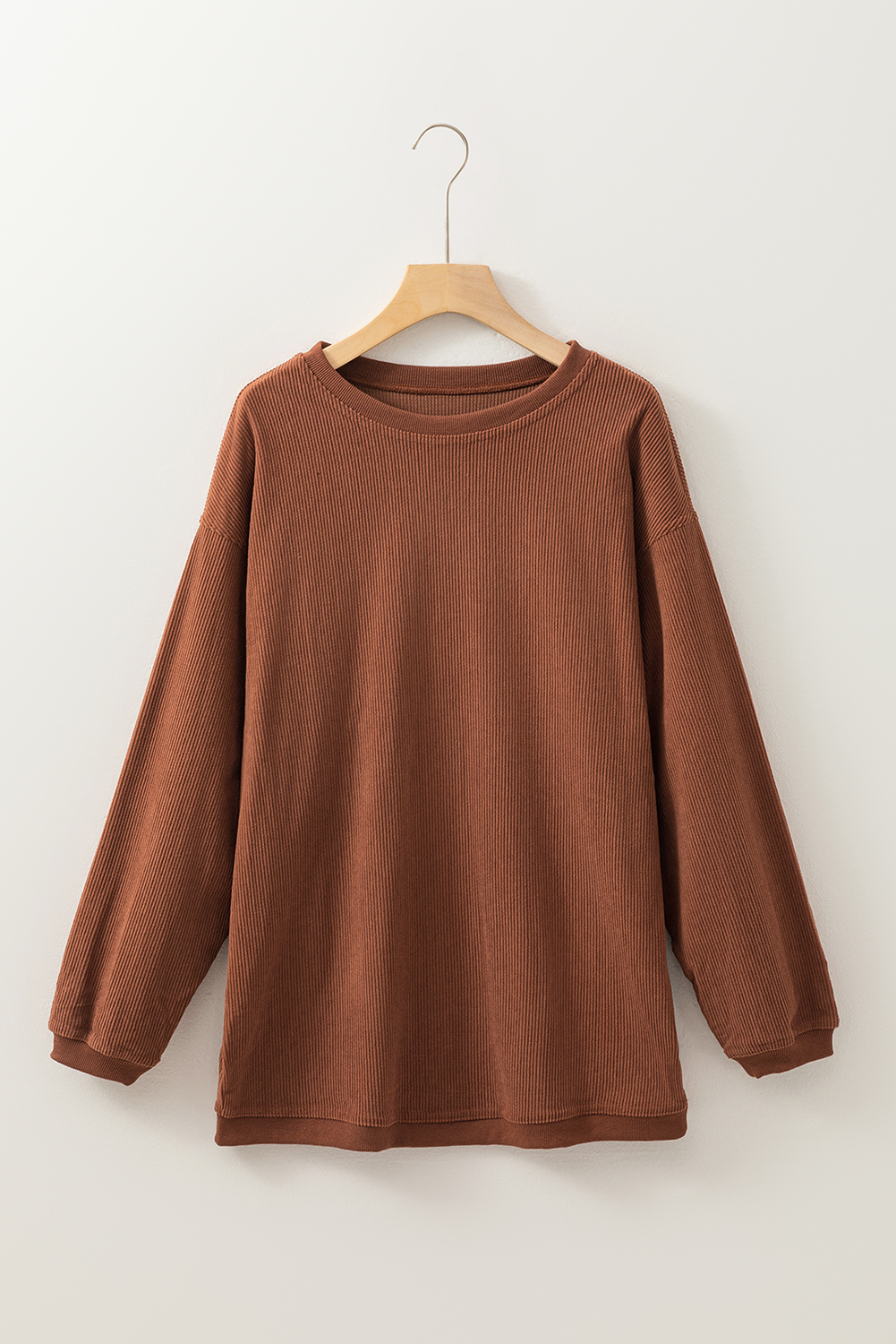 Khaki Plain Drop Shoulder Ribbed Trim Oversized Sweatshirt