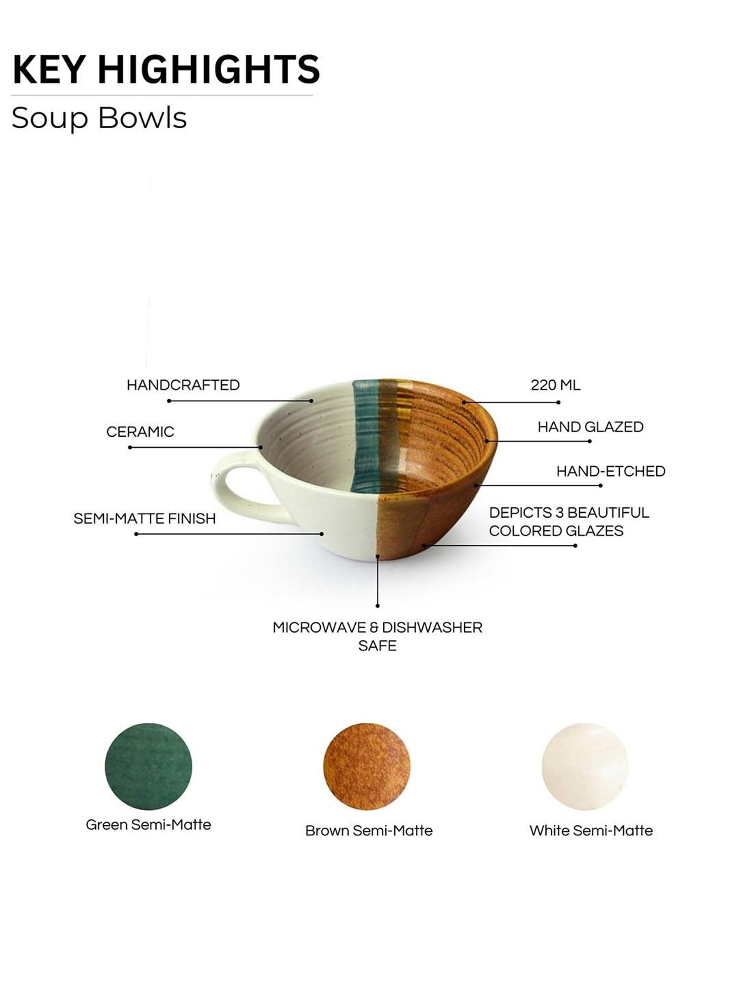 ExclusiveLane Zen Garden Brown & Green Ceramic Hand Glazed Soup Bowl With Spoon (0.22 L) - Set of 2