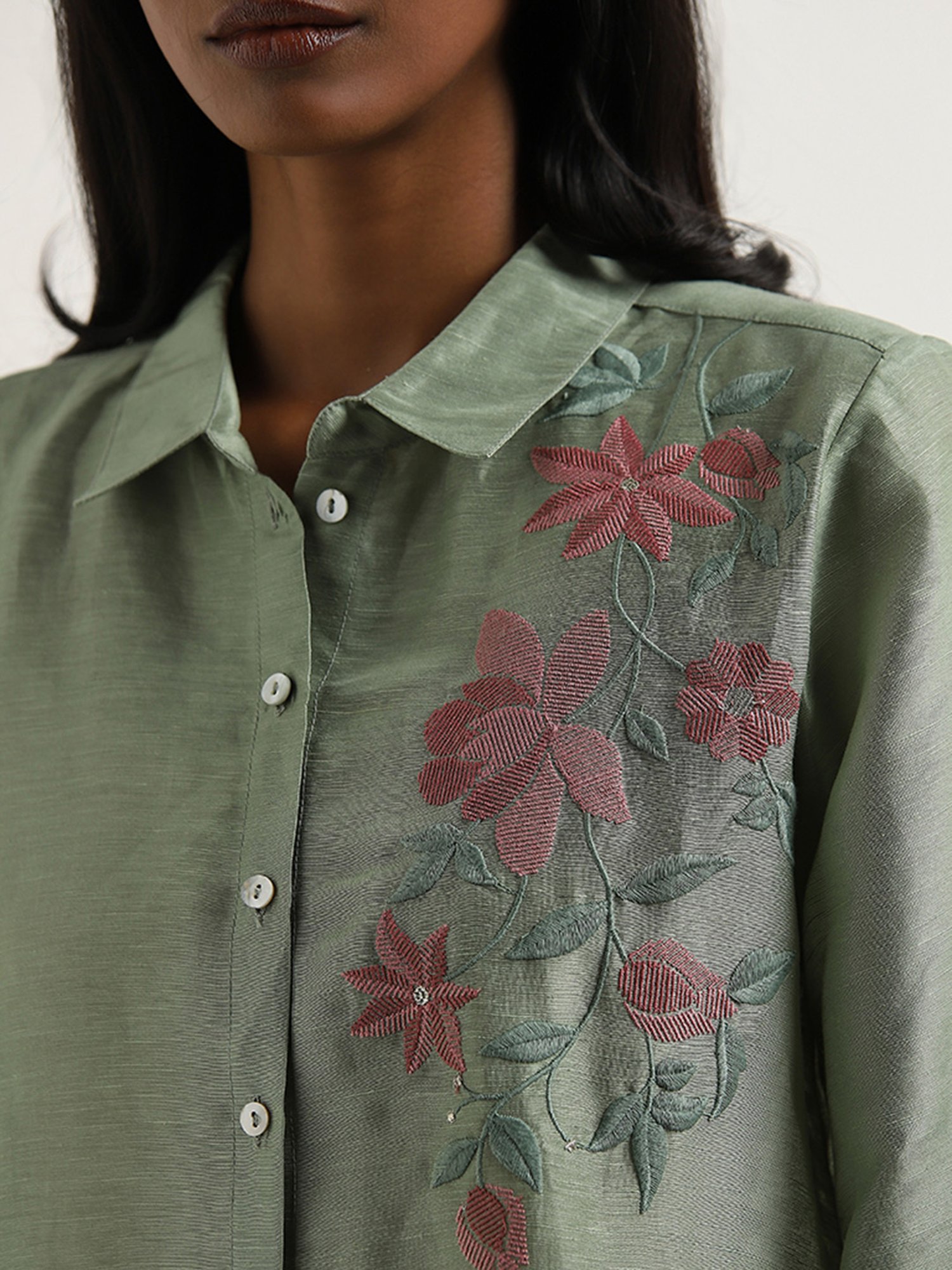 Zuba by Westside Sage Floral Embroidered A-Line Tunic