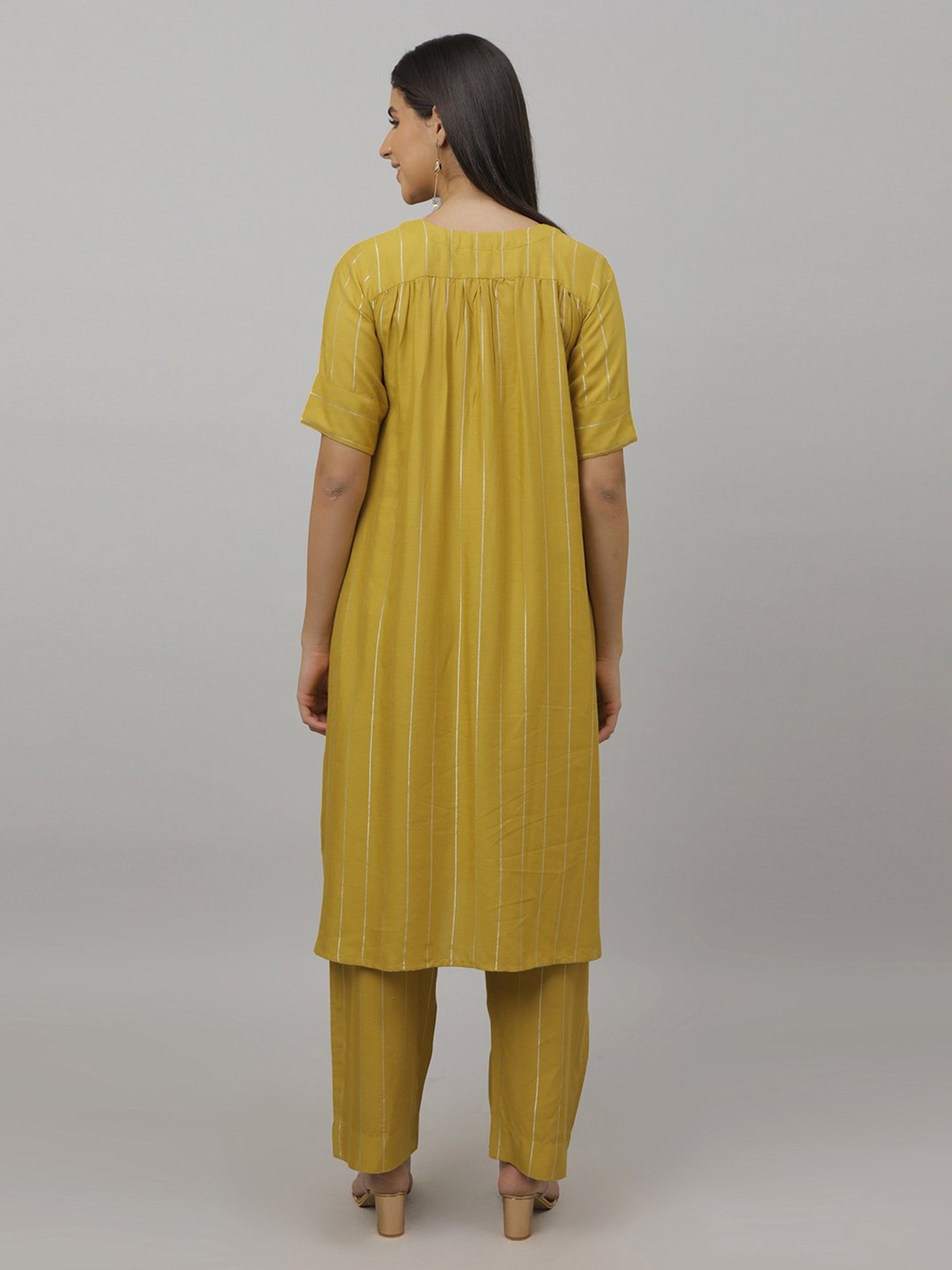 The Mom Store Yellow Striped Maternity & Nursing Kurta Pant Set
