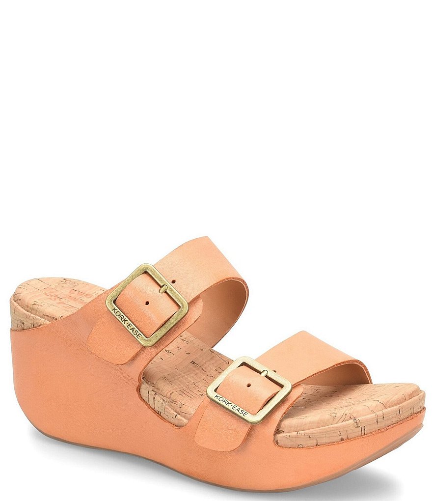 Kork-Ease Grace Leather Buckle Strap Platform Wedge Slide Sandals