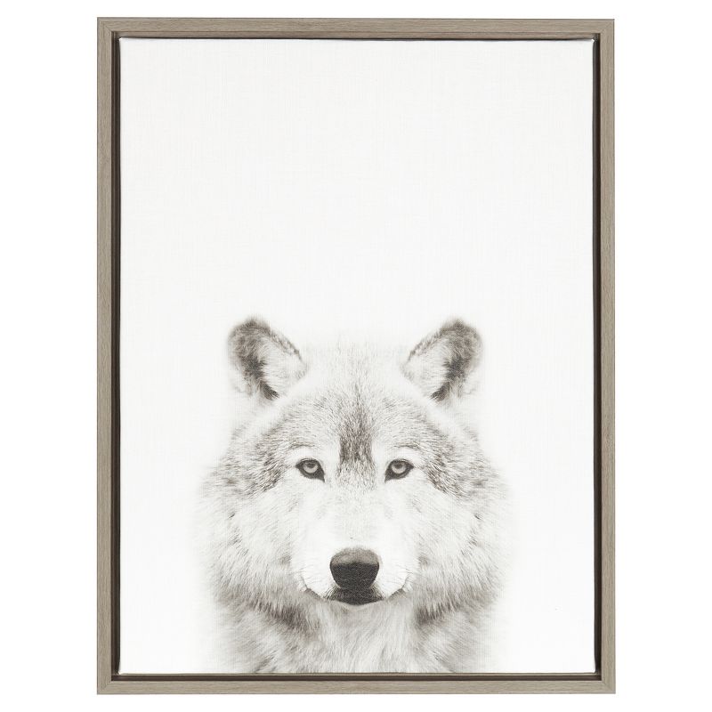 Wolf Framed Canvas Art Gray (24"x18") - Uniek