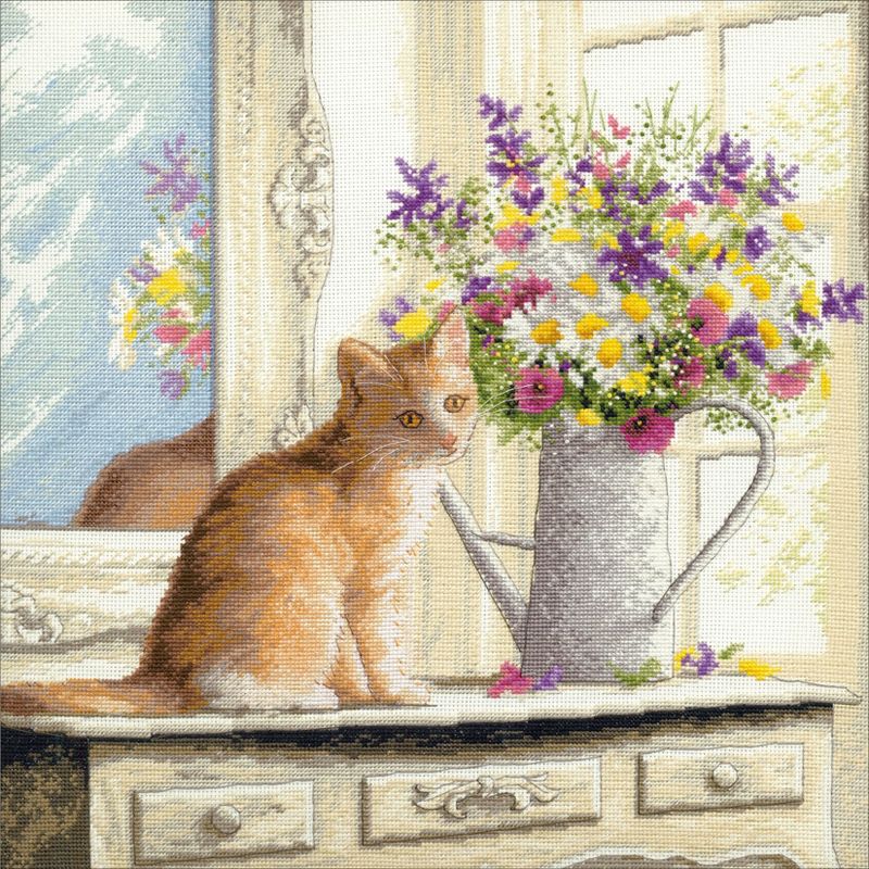 Dimensions Counted Cross Stitch Kit 12"X12"-Kitten In The Window (18 Count)
