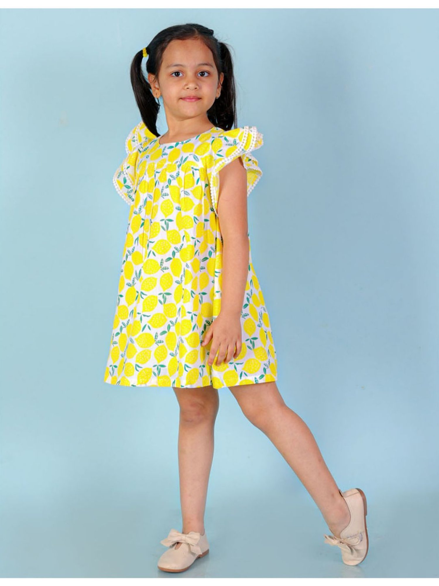 Lil Drama Kids White & Yellow Floral Print Dress