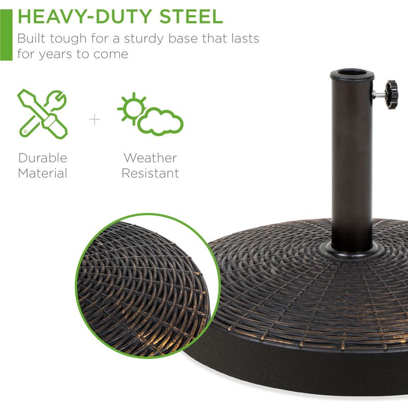 Best Choice Products 55lb Round Wicker Style Resin Patio Umbrella Base Stand w/ 1.75in Hole, Bronze Finish - Black