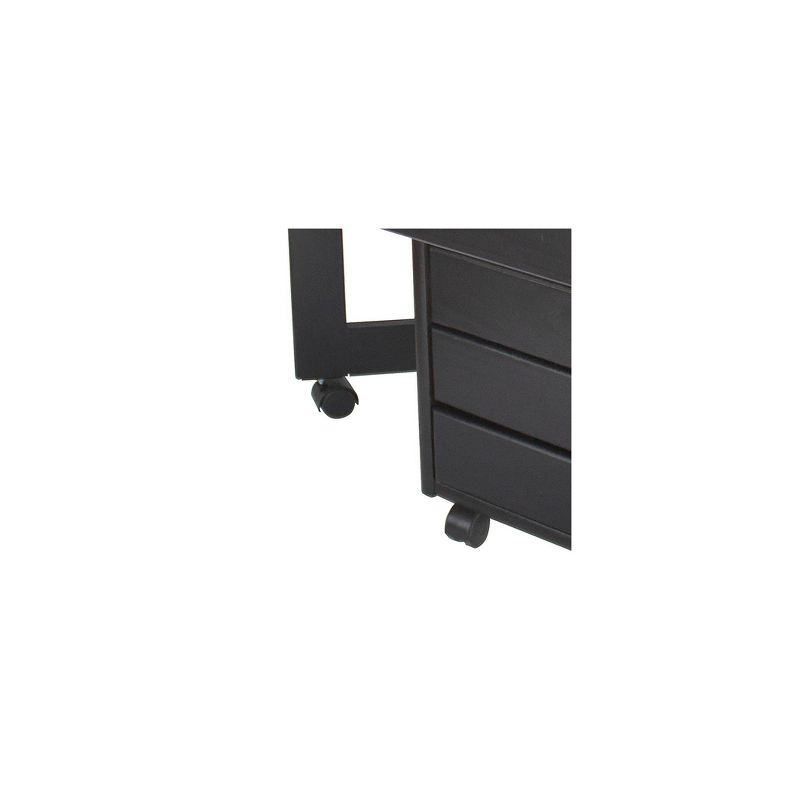 Adeptus Solid Wood 7 Drawer Gate Leg Roll Cart Desk Black