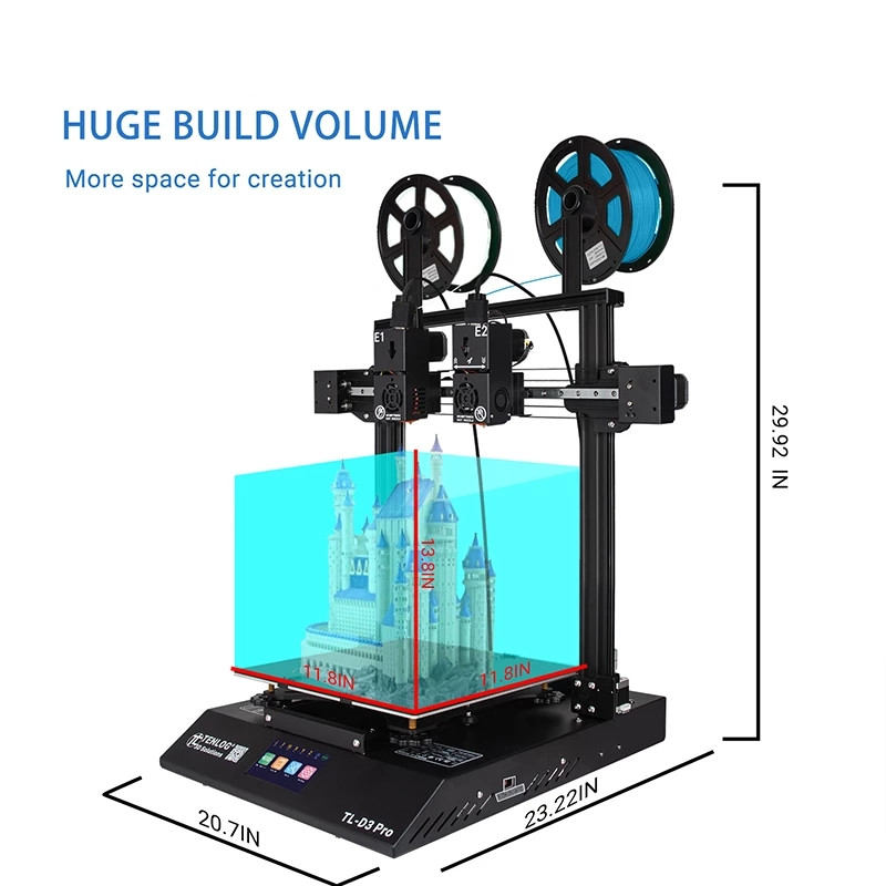 TL-D3 PRO With TMC2208, Independent Dual Extruder 3D Printer, 300 Degree High temperature Nozzle