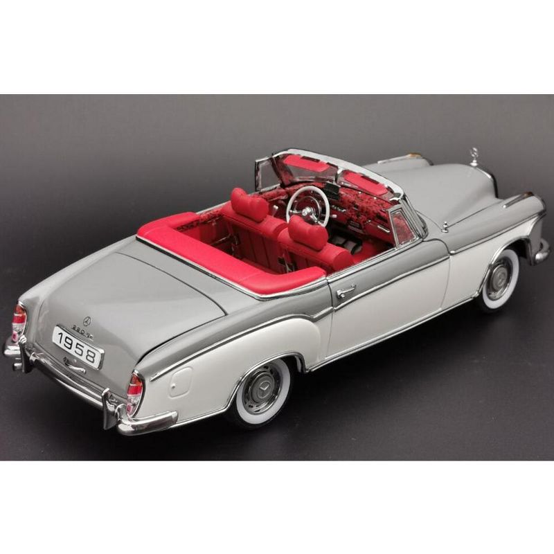 1958 Mercedes Benz 220 SE Convertible Gray and White with Red Interior 1/18 Diecast Model Car by SunStar