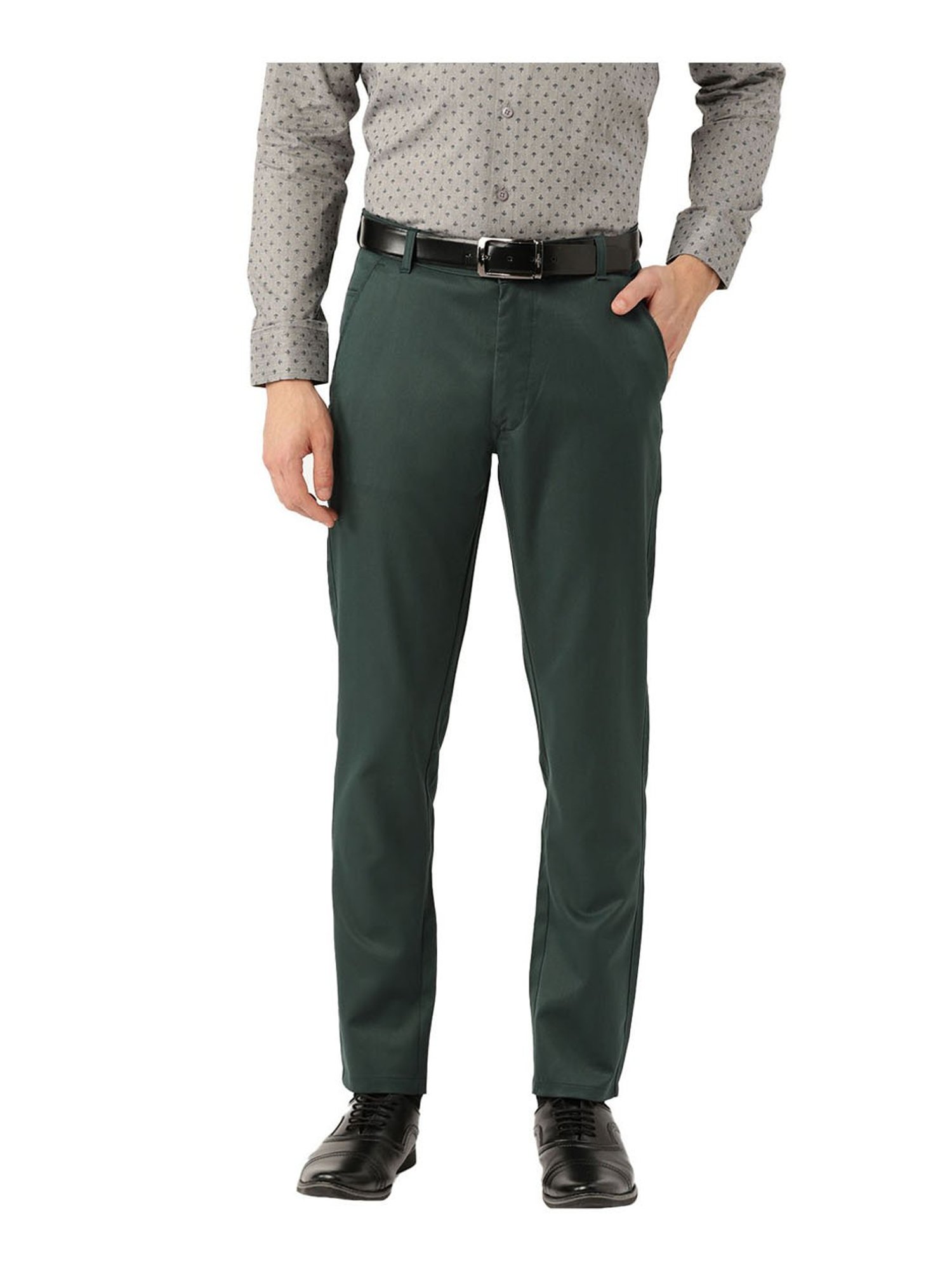 Sojanya Bottle Green Regular Slim Fit Trousers