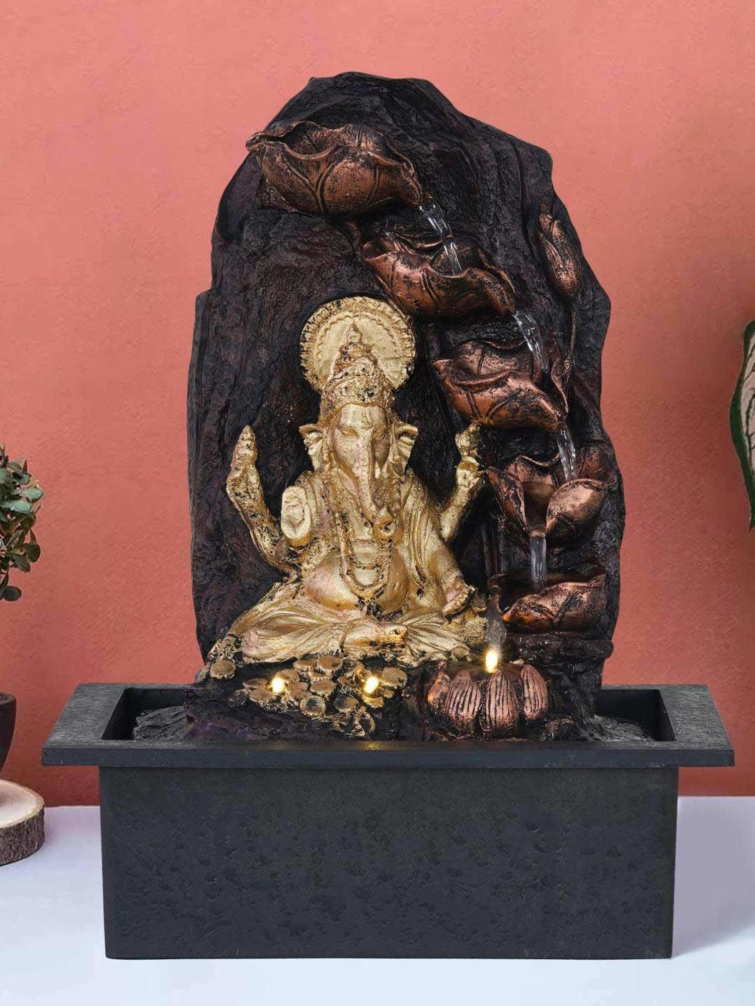 CHRONIKLE Golden & Brown Polyresin Ganesha Idol 5 Artistic Step Waterfall Fountain