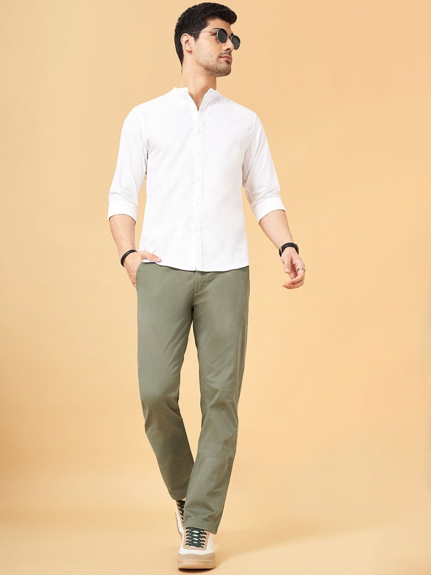 Byford By Pantaloons Olive Regular Fit Trousers