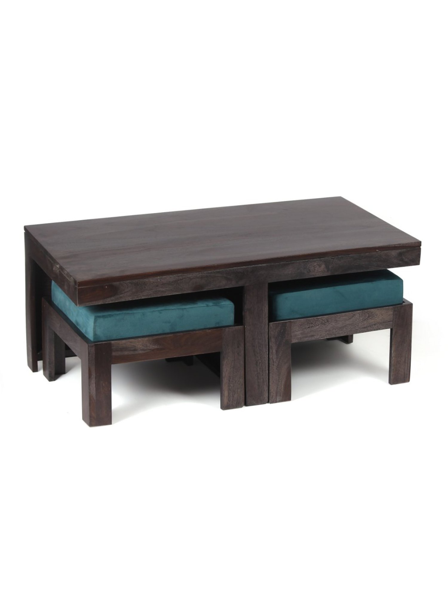 Ikiriya Irish Blue & Dark Brown Wood Coffee Table for Living Room Mahogany Finish