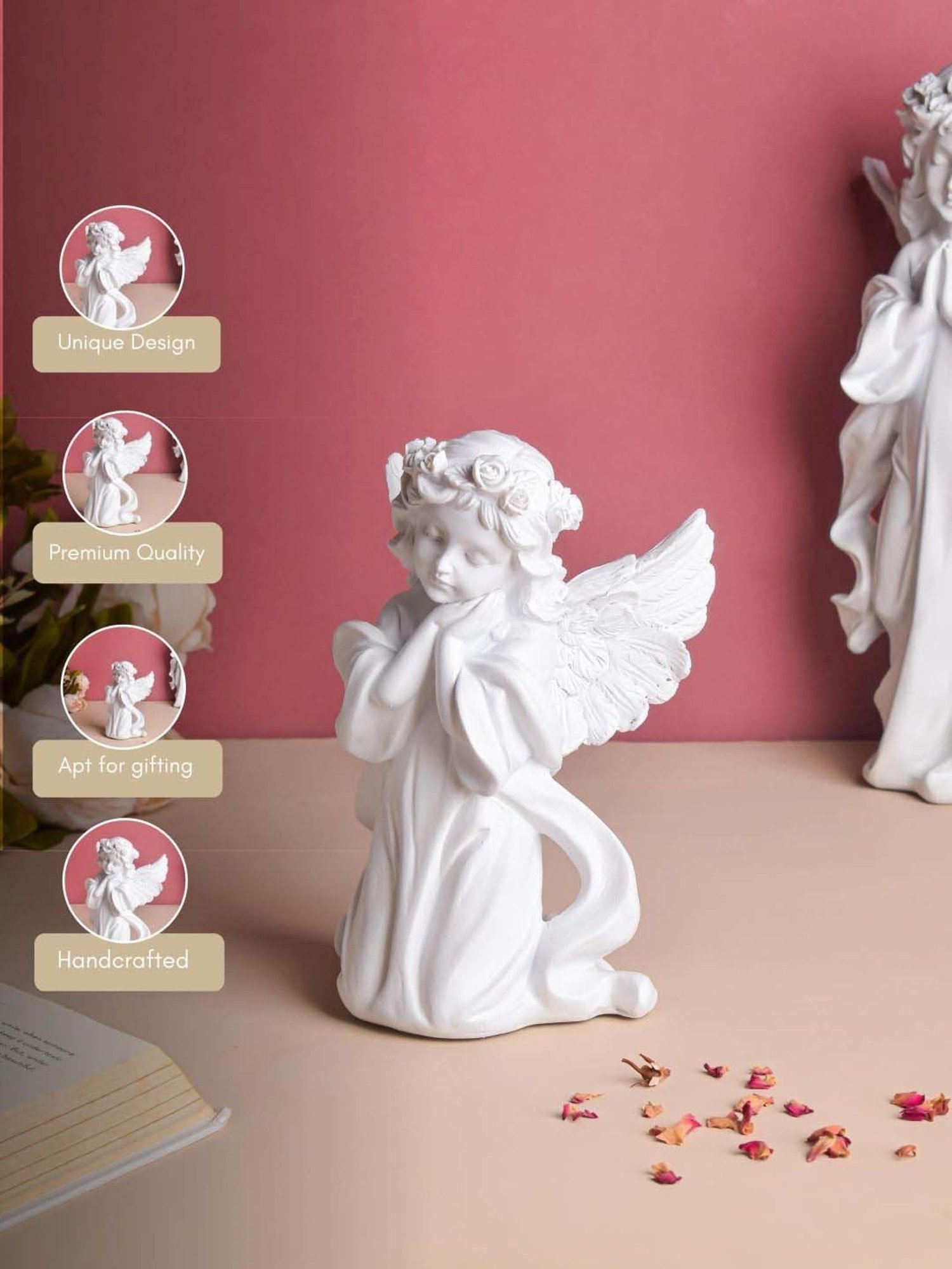 Nestasia Artisanal White Praying Angel Resin Showpiece with Wings for Home Decoration (8 Inch)