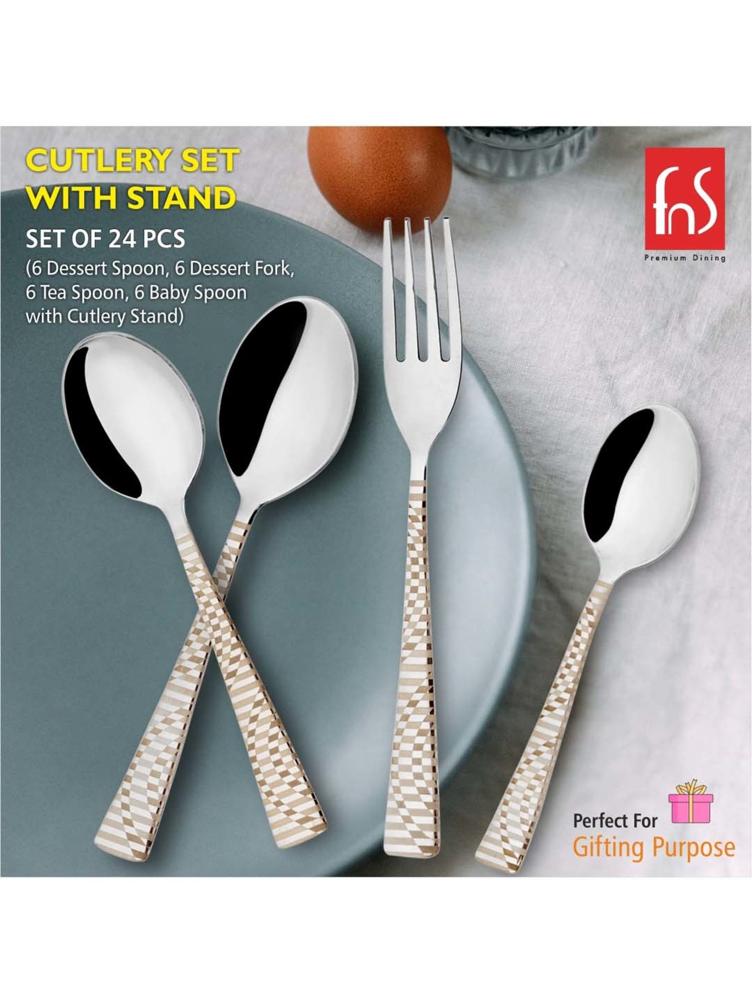 FnS Silver Stainless Steel Cutlery - Set of 24