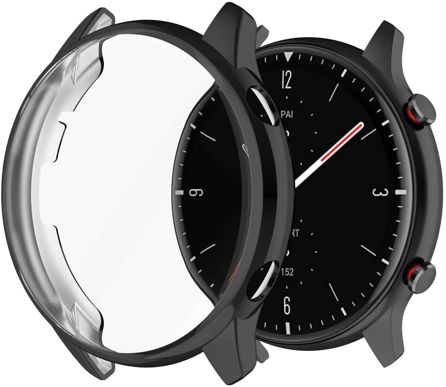 FitTurn Screen Protector Case Compatible with Amazfit GTR 2 & Amazfit GTR 2e TPU Slim Case Cover [Plating Metal Color Frame] [3D Full Coverage] Shell Protective for Amazfit GTR 2 Watch(Black)