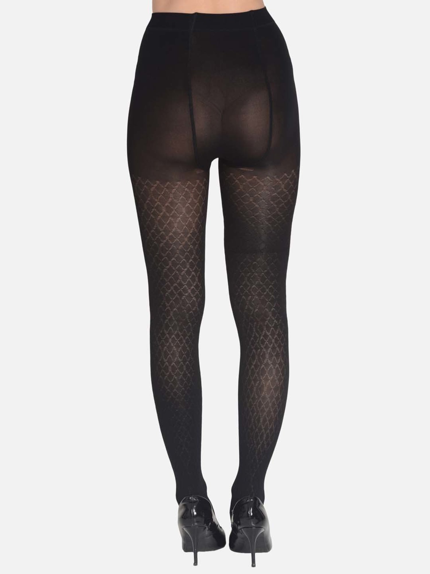 mod & shy Black Self Pattern Pantyhose Stockings