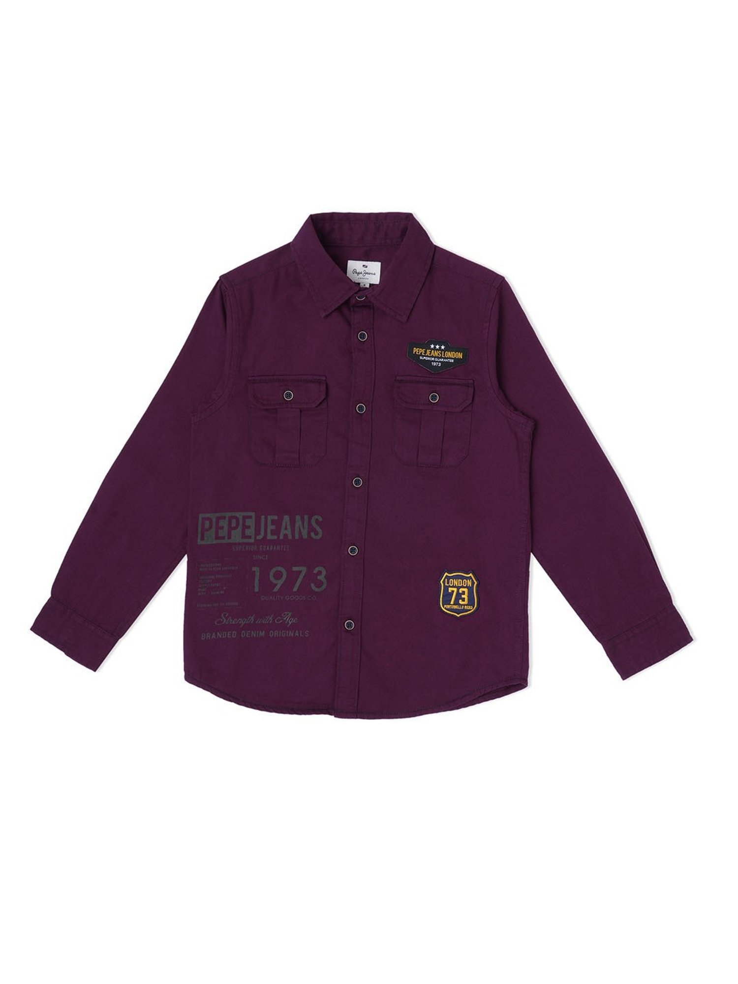 Pepe Jeans Kids Purple Printed Full Sleeves Shirt